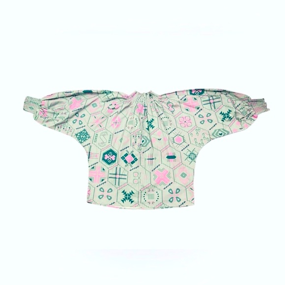 SHERIDAN FRENCH Becca Blouse Preppy Top w Puff Long Sleeves Ruffle Smocked Neck - Picture 9 of 16